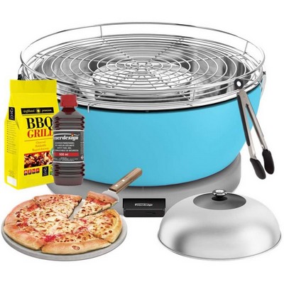 Feuerdesign vesuvio grill azzurro - kit con gel accensione + carbonella 3 kg + pinza  + pietra piz